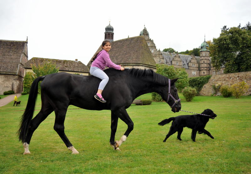 Elli mit Jojo und der Trakehner Hauptbeschler Kostolany in Hmelschenburg, Foto: Beate Langels, Trakehner Gestt Hmelschenburg